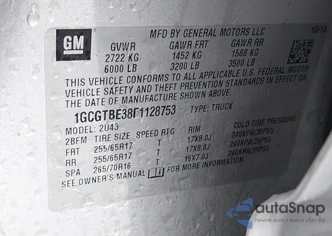 2015 Chevrolet Colorado Lt from USA, damaged, VIN 1GCGTBE38F1128753
